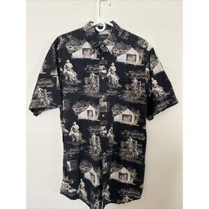 Bit &Bridle Button Up SL Men’s Shirt Horse/cowboy Print Sz L Tall Black
